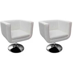 TRUE DEAL Chaises De Bar 2 Pcs Blanc Similicuir