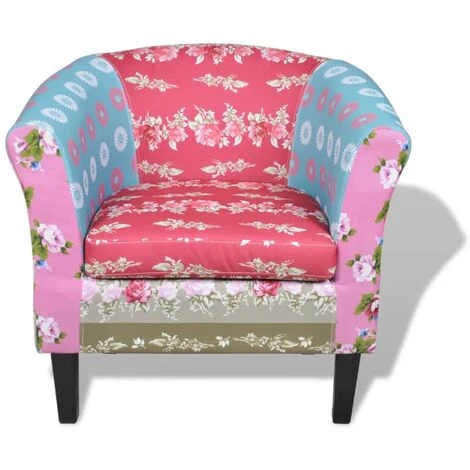 TRUE DEAL Fauteuil Avec Design De Patchwork Tissu 5 TRUE DEAL Fauteuil Avec Design De Patchwork Tissu – Image 3