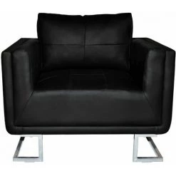 TRUE DEAL Fauteuil Cube Avec Pieds Chromés Noir Similicuir -Pas Cher Fauteuil Magasin 26218526 2