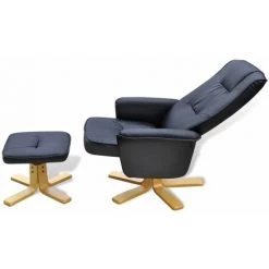 TRUE DEAL Fauteuil Avec Repose-pied Noir Similicuir -Pas Cher Fauteuil Magasin 26218539 3