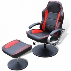 TRUE DEAL Fauteuil Avec Repose-pied Noir/Rouge Similicuir