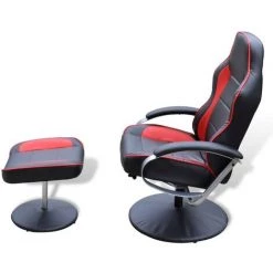 TRUE DEAL Fauteuil Avec Repose-pied Noir/Rouge Similicuir -Pas Cher Fauteuil Magasin 26218541 3