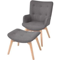 TRUE DEAL Fauteuil Avec Repose-pied Gris Tissu