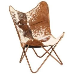 TRUE DEAL Chaise Papillon Marron Et Blanc Cuir Véritable De Chèvre