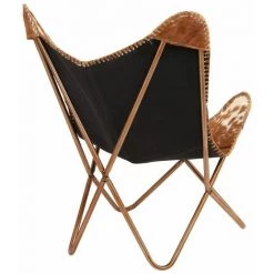 TRUE DEAL Chaise Papillon Marron Et Blanc Cuir Véritable De Chèvre -Pas Cher Fauteuil Magasin 26222692 3