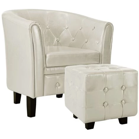 TRUE DEAL Fauteuil Avec Repose-pied Blanc Similicuir 4 TRUE DEAL Fauteuil Avec Repose-pied Blanc Similicuir – Image 2