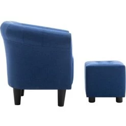 TRUE DEAL Fauteuil Et Tabouret Bleu Tissu -Pas Cher Fauteuil Magasin 26225439 3