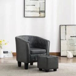 TRUE DEAL Fauteuil Avec Repose-pied Gris Similicuir