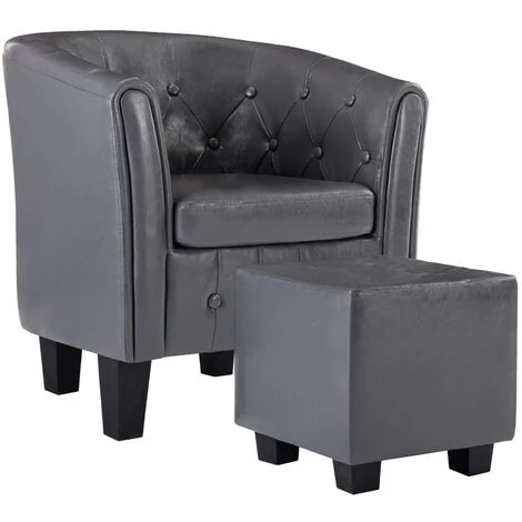 TRUE DEAL Fauteuil Avec Repose-pied Gris Similicuir 4 TRUE DEAL Fauteuil Avec Repose-pied Gris Similicuir – Image 2