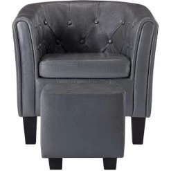 TRUE DEAL Fauteuil Avec Repose-pied Gris Similicuir 10 TRUE DEAL Fauteuil Avec Repose-pied Gris Similicuir -Pas Cher Fauteuil Magasin 26225453 4