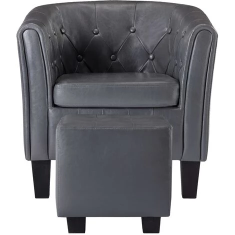 TRUE DEAL Fauteuil Avec Repose-pied Gris Similicuir 6 TRUE DEAL Fauteuil Avec Repose-pied Gris Similicuir – Image 4