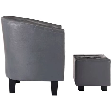 TRUE DEAL Fauteuil Avec Repose-pied Gris Similicuir 7 TRUE DEAL Fauteuil Avec Repose-pied Gris Similicuir – Image 5