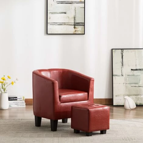 TRUE DEAL Fauteuil Avec Repose-pied Rouge Bordeaux Similicuir 3 TRUE DEAL Fauteuil Avec Repose-pied Rouge Bordeaux Similicuir