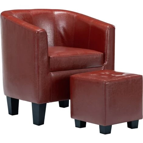 TRUE DEAL Fauteuil Avec Repose-pied Rouge Bordeaux Similicuir 4 TRUE DEAL Fauteuil Avec Repose-pied Rouge Bordeaux Similicuir – Image 2