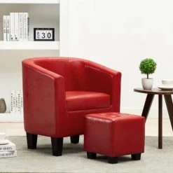 TRUE DEAL Fauteuil Avec Repose-pied Rouge Similicuir
