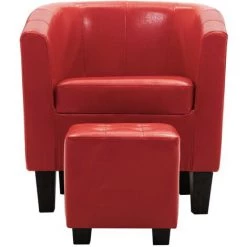 TRUE DEAL Fauteuil Avec Repose-pied Rouge Similicuir -Pas Cher Fauteuil Magasin 26225526 3