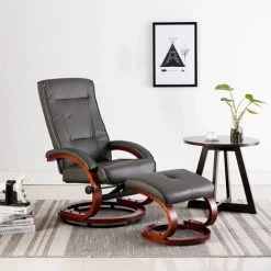 TRUE DEAL Fauteuil Inclinable Avec Repose-pied Gris Similicuir
