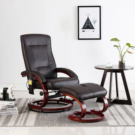 TRUE DEAL Fauteuil De Massage Avec Repose-pieds Marron Similicuir 3 TRUE DEAL Fauteuil De Massage Avec Repose-pieds Marron Similicuir