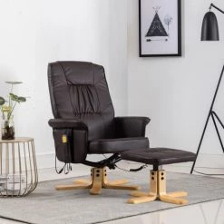 TRUE DEAL Fauteuil De Massage Avec Repose-pieds Marron Similicuir