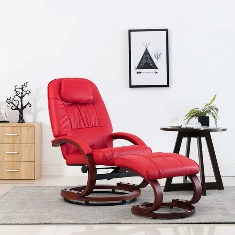 TRUE DEAL Fauteuil Inclinable Avec Repose-pied Rouge Similicuir 3 TRUE DEAL Fauteuil Inclinable Avec Repose-pied Rouge Similicuir