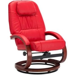 TRUE DEAL Fauteuil Inclinable Avec Repose-pied Rouge Similicuir 9 TRUE DEAL Fauteuil Inclinable Avec Repose-pied Rouge Similicuir -Pas Cher Fauteuil Magasin 26225863 3