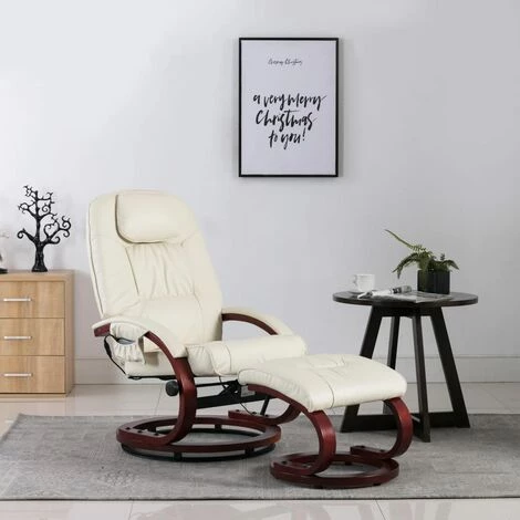 TRUE DEAL Fauteuil De Massage Avec Repose-pied Blanc Cassé Similicuir 3 TRUE DEAL Fauteuil De Massage Avec Repose-pied Blanc Cassé Similicuir