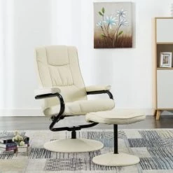 TRUE DEAL Fauteuil TV Avec Repose-pied Crème Similicuir