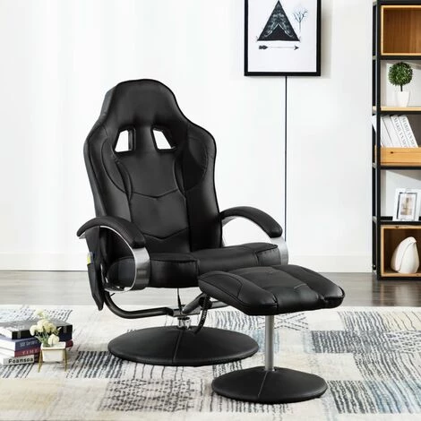 TRUE DEAL Fauteuil De Massage Avec Repose-pied Noir Similicuir 3 TRUE DEAL Fauteuil De Massage Avec Repose-pied Noir Similicuir