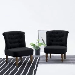 TRUE DEAL Chaises Françaises 2 Pcs Noir Tissu