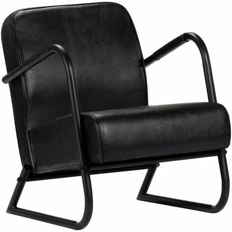 TRUE DEAL Fauteuil De Repos Noir Cuir Véritable 3 TRUE DEAL Fauteuil De Repos Noir Cuir Véritable