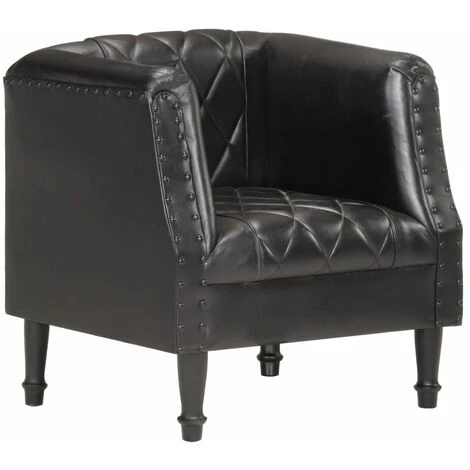 TRUE DEAL Fauteuil Noir Cuir Véritable De Chèvre 3 TRUE DEAL Fauteuil Noir Cuir Véritable De Chèvre