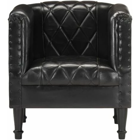 TRUE DEAL Fauteuil Noir Cuir Véritable De Chèvre 4 TRUE DEAL Fauteuil Noir Cuir Véritable De Chèvre – Image 2