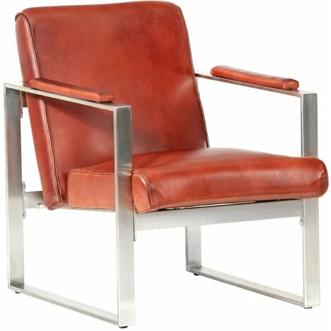 TRUE DEAL Fauteuil Tube Marron 60x73x77 Cm Cuir Véritable 3 TRUE DEAL Fauteuil Tube Marron 60x73x77 Cm Cuir Véritable