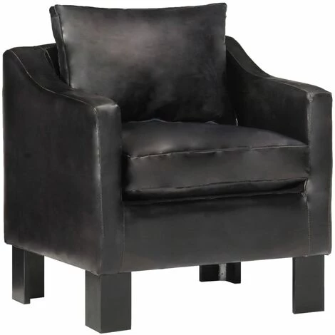 TRUE DEAL Fauteuil Noir Cuir Véritable 3 TRUE DEAL Fauteuil Noir Cuir Véritable
