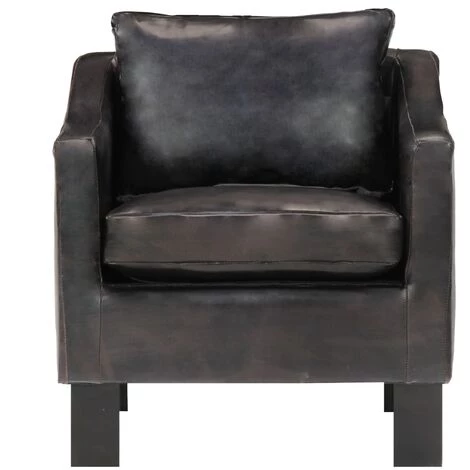 TRUE DEAL Fauteuil Noir Cuir Véritable 4 TRUE DEAL Fauteuil Noir Cuir Véritable – Image 2