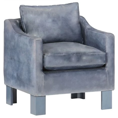 TRUE DEAL Fauteuil Gris Cuir Véritable 3 TRUE DEAL Fauteuil Gris Cuir Véritable