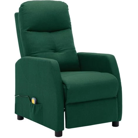 TRUE DEAL Fauteuil Inclinable De Massage Vert Foncé Tissu 4 TRUE DEAL Fauteuil Inclinable De Massage Vert Foncé Tissu – Image 2