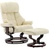TRUE DEAL Fauteuil Inclinable Repose-pied Crème Similicuir Et Bois Courbé -Pas Cher Fauteuil Magasin 26301454 1