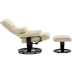 TRUE DEAL Fauteuil Inclinable Repose-pied Crème Similicuir Et Bois Courbé -Pas Cher Fauteuil Magasin 26301454 4