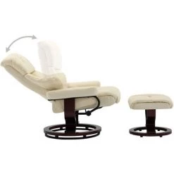 TRUE DEAL Fauteuil Inclinable Repose-pied Crème Similicuir Et Bois Courbé -Pas Cher Fauteuil Magasin 26301454 5