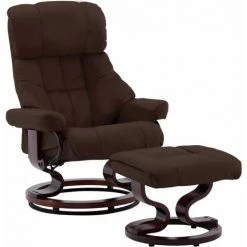 TRUE DEAL Fauteuil Inclinable Repose-pied Marron Similicuir Bois Courbé