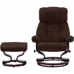 TRUE DEAL Fauteuil Inclinable Repose-pied Marron Similicuir Bois Courbé -Pas Cher Fauteuil Magasin 26301456 3