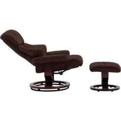 TRUE DEAL Fauteuil Inclinable Repose-pied Marron Similicuir Bois Courbé -Pas Cher Fauteuil Magasin 26301456 4