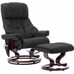 TRUE DEAL Fauteuil De Massage Inclinable Gris Similicuir Et Bois Courbé
