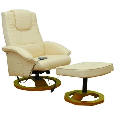 TRUE DEAL Fauteuil De Massage Avec Repose-pied Crème Similicuir 3 TRUE DEAL Fauteuil De Massage Avec Repose-pied Crème Similicuir