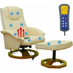 TRUE DEAL Fauteuil De Massage Avec Repose-pied Crème Similicuir 9 TRUE DEAL Fauteuil De Massage Avec Repose-pied Crème Similicuir -Pas Cher Fauteuil Magasin 26371939 4