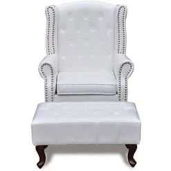 TRUE DEAL Fauteuil Chesterfield Avec Ottoman Assorti Blanc -Pas Cher Fauteuil Magasin 26372027 3