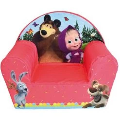 CIJEP Fauteuil Club Imprimé Pour Enfant Thème Imprimé Masha Et Michka Couleur Rouge - Rouge -Pas Cher Fauteuil Magasin 26515640 2