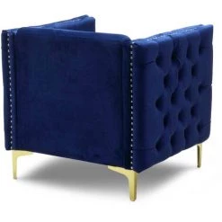 MOBILIER DECO ROMANCE - Fauteuil Capitonné En Velours Bleu - Bleu -Pas Cher Fauteuil Magasin 26516077 3
