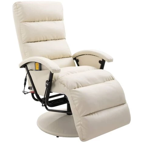 TRUE DEAL Fauteuil De Massage TV Blanc Crème Similicuir 3 TRUE DEAL Fauteuil De Massage TV Blanc Crème Similicuir